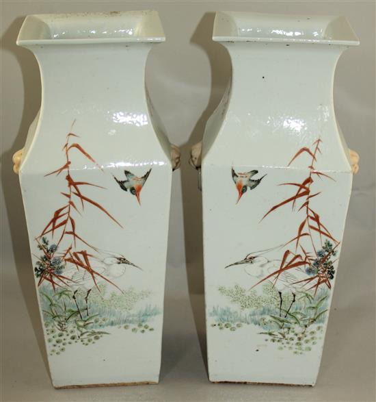 A pair of Chinese famille rose square baluster vases, Republic period or later, 39cm